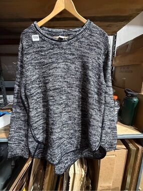 #4507-Cozy Marled Black & White Crewneck Sweater